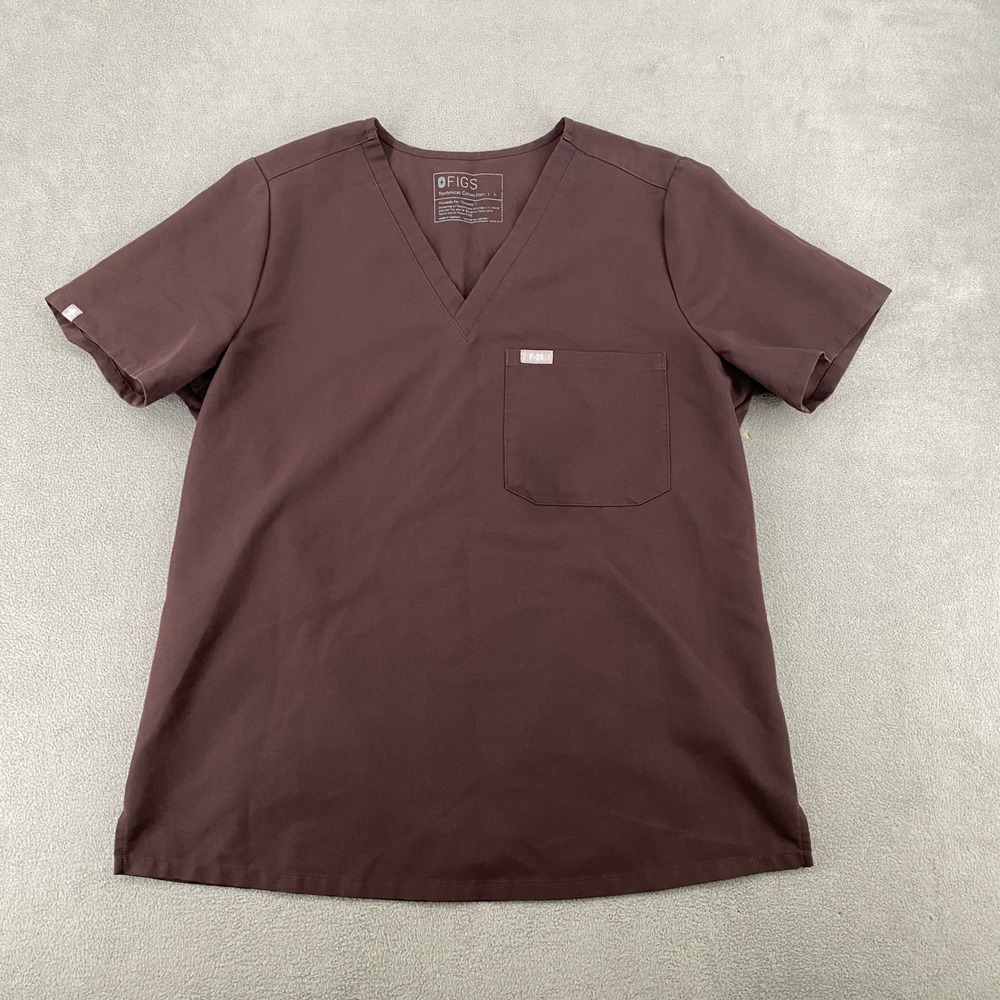 Figs Technical Collection Scrub Top Mens Large Brown V-Neck Short Sleeve Pocket